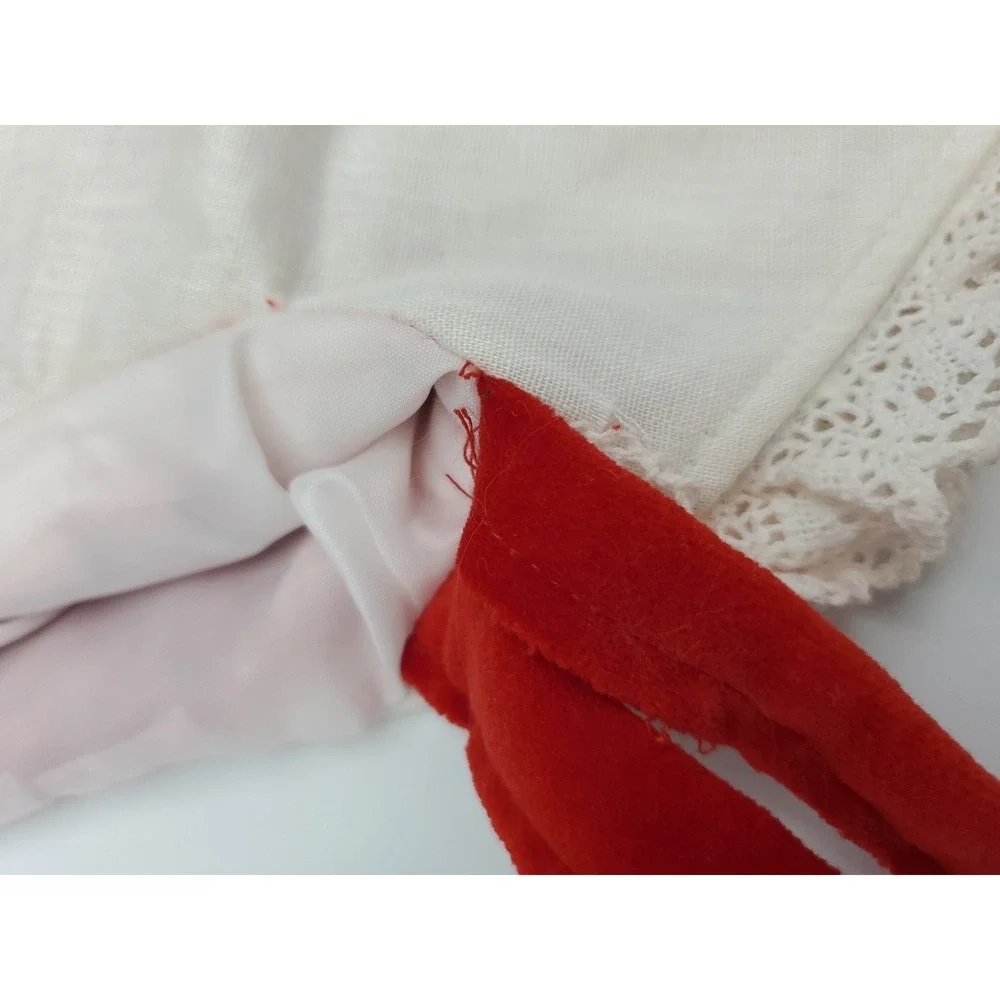 Hand Made Red Velvet Christmas Stocking With Wide Linen‎ And Lace Collar